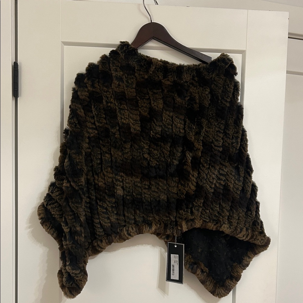 Genuine NWT Rabbit Fur Poncho / Shaw / Cape - Brown